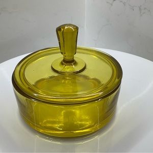 Martinsville Queen Ann Glass Amber Lidded Dresser Powder Puff Vanity Box Jar ES1